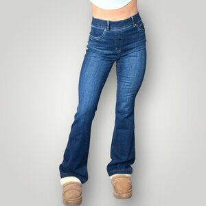 SPANX Womens Flare Jeggings High Waisted Stretch Denim Jeans Pull Ons Dark Wash